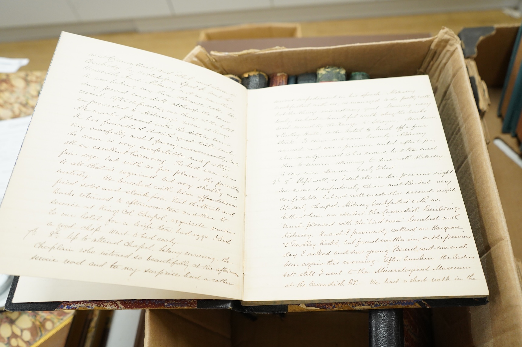 Lewis, William Bourne (civil engineer, 1831-1902). Manuscript Diaries, 9 various volumes (1873-1902, relating to time in England); some 2,200pp. in a closely written but clear hand; mostly half leather and marbled boards